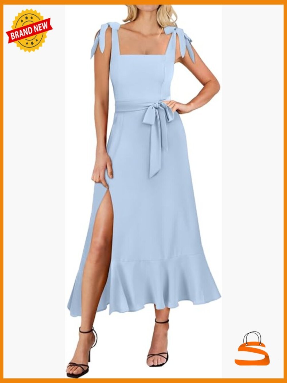 Square Neck Ruffle Split Midi Dress for Wedding Guest